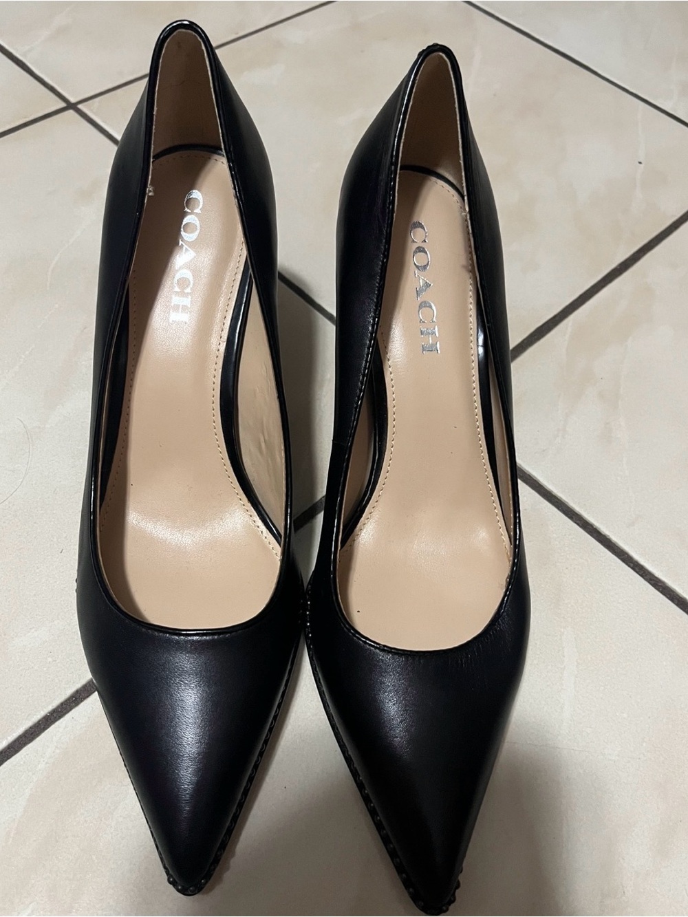 Coach Black Leather Pointed Toe Pumps